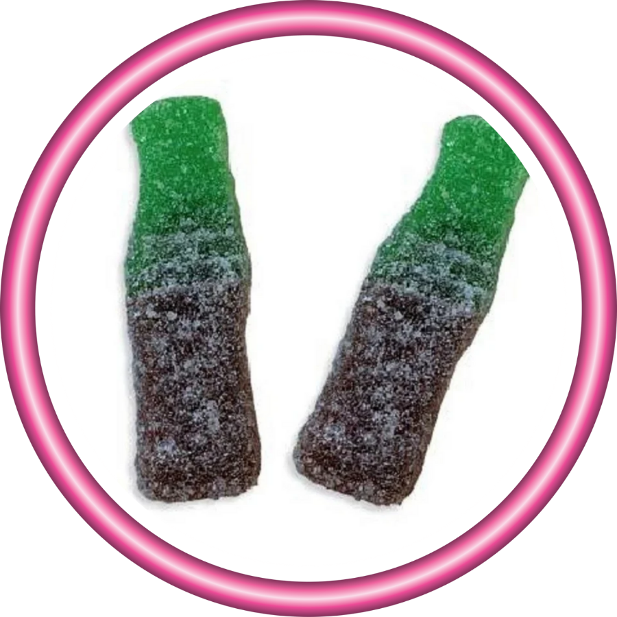 Bouteille de coca acidulées marron et vertes (100g)